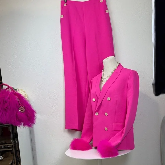 J. Crew Fuchsia Pink Parke Blazer with Custom Feather Trim Size 6 - Picture 6 of 14